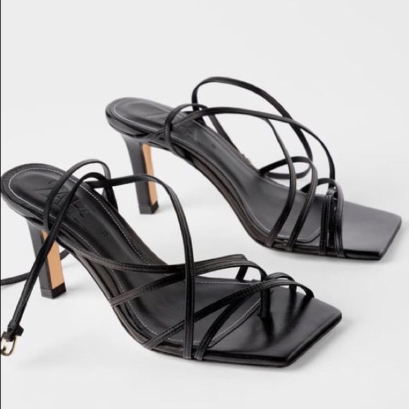 Zara Shoes - NWT Zara Heeled Leather Square Toe Sandals